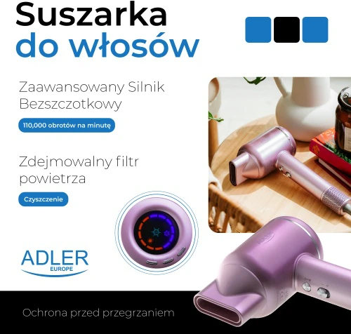 Adler Plaukų džiovintuvas | AD 2270p SUPERSPEED | 1600 W | Number of temperature settings 3 | Ionic function | Diffuser nozzle | Rožinė