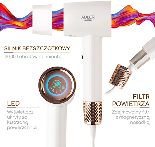 Adler Plaukų džiovintuvas | SUPERSPEED AD 2272 | 1800 W | Number of temperature settings 3 | Ionic function | Baltas