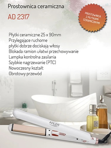 Adler | Plaukų tiesinimo žnyplės | AD 2317 | Ceramic heating system | Temperature (max) 200 °C | 35 W | Baltas