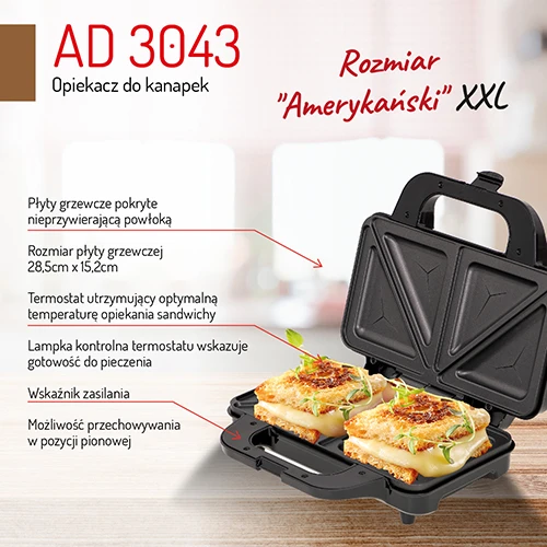 Sumuštinių keptuvas Adler | Sumuštinių keptuvė | AD 3043 | 900 W | Lentelių skaičius 1 | Kepinių skaičius 2 | Juodas