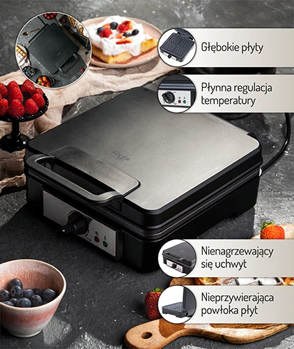 Adler | Vaflinė | AD 3049 | 1200 W | Number of pastry 4 | Belgium | Juodas