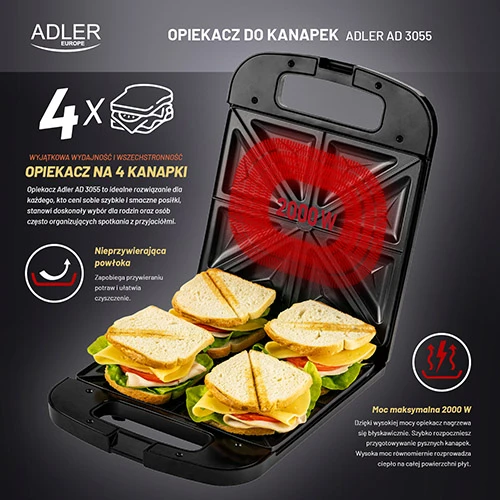 Sumuštinių keptuvė Adler AD 3055, Juodos spalvos