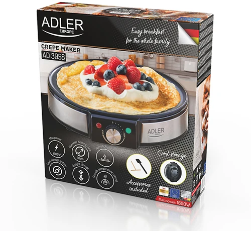 Vaflinė Adler | Blynų gaminimo aparatas | AD 3058 | Blynų gaminimo aparatas | 1600 W | Tešlos rūšių skaičius: 1 | Blynas