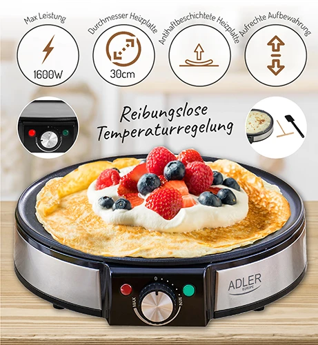Vaflinė Adler | Blynų gaminimo aparatas | AD 3058 | Blynų gaminimo aparatas | 1600 W | Tešlos rūšių skaičius: 1 | Blynas
