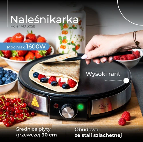 Vaflinė Adler | Blynų gaminimo aparatas | AD 3058 | Blynų gaminimo aparatas | 1600 W | Tešlos rūšių skaičius: 1 | Blynas