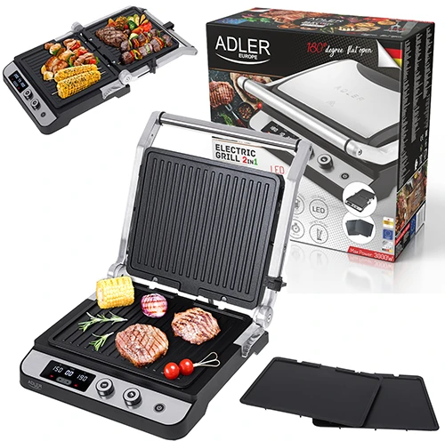 Adler | Electric Grilis | AD 3059 | Table | 3000 W | Nerūdijantis plienas/Juodas