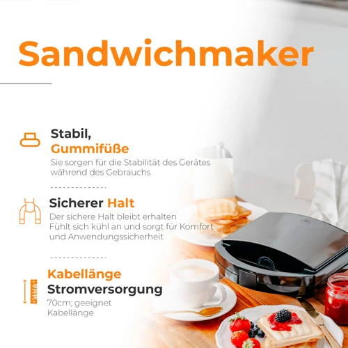 Sumuštinių keptuvas Adlerio sumuštinių keptuvė | AD 3069 | 750 W | Lentelių skaičius 1 | Juodas