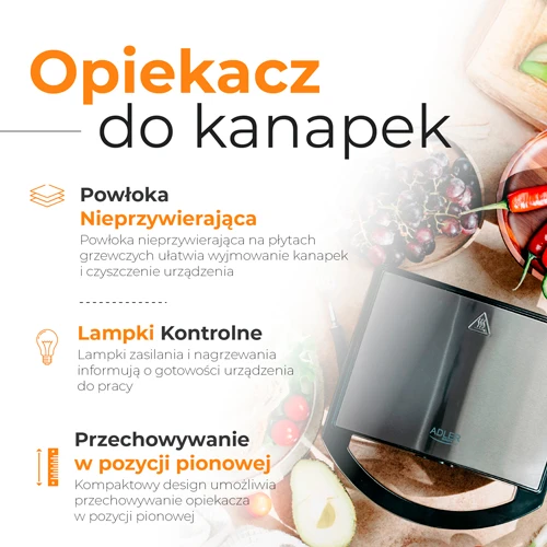 Sumuštinių keptuvas Adlerio sumuštinių keptuvė | AD 3069 | 750 W | Lentelių skaičius 1 | Juodas