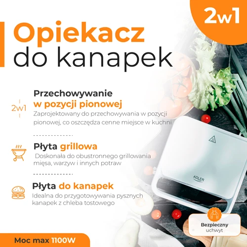 Sumuštinių keptuvas Adler AD 3070W sumuštinių keptuvė Baltas