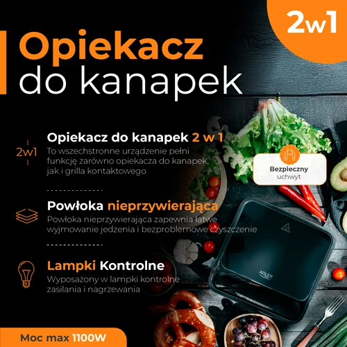 Sumuštinių keptuvas Adler sumuštinių keptuvė 2 viename | AD 3070b | 850 W | Lentelių skaičius 2 | Juodas