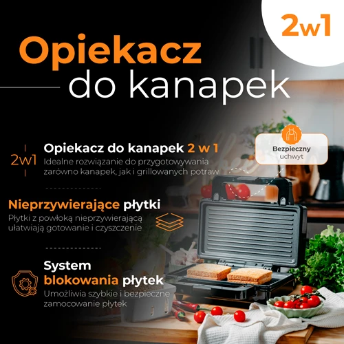 Sumuštinių keptuvas Adler sumuštinių keptuvė 2 viename | AD 3073 | 1000 W | Lentelių skaičius 2 | Nerūdijantis plienas/Juodas