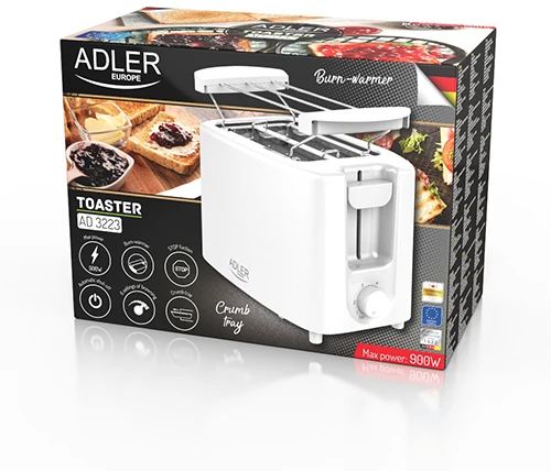 Adler | Skrudintuvas | AD 3223 | Galia 750 W | Lizdų skaičius 2 | Korpuso medžiaga Plastikas | Baltas