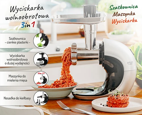 Sulčiaspaudė Adler | Slow-speed juicer 3in1 - mėsmalė