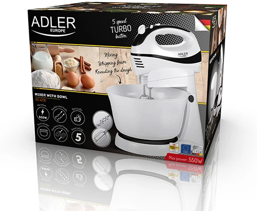Virtuvinis kombainas Adler | Mixer | AD 4206 | Mixer with bowl | 300 W | Greičių skaičius 5 | Turbo mode | Baltas