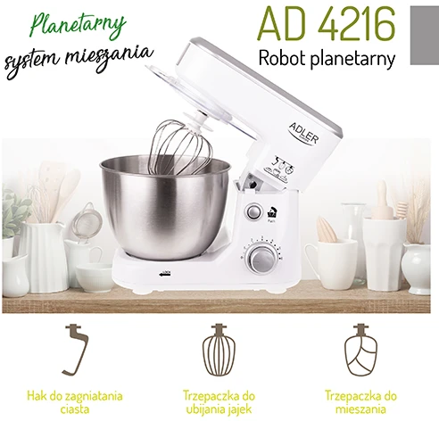 Virtuvinis kombainas Adler | AD 4216 | 1000 W | Greičių skaičius 6 | Bowl capacity 4 L | Baltas