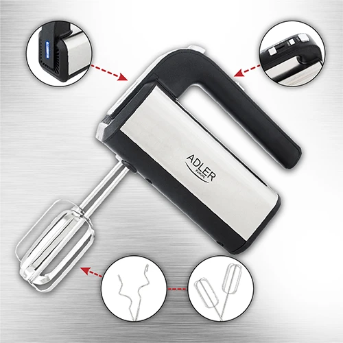 Plakiklis Adler | Hand mixer | AD 4225 | Hand Mixer | 300 W | Greičių skaičius 5 | Turbo mode | Nerūdijantis plienas