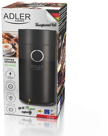 Kavamalė Adler | Kavos malūnėlis | AD4446bs | 150 W | Kavos pupelių talpa 75 g | Dangčio apsauginis jungiklis | Juodas