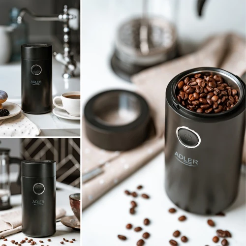 Kavamalė Adler | Kavos malūnėlis | AD4446bs | 150 W | Kavos pupelių talpa 75 g | Dangčio apsauginis jungiklis | Juodas