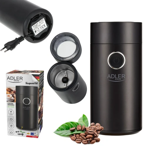 Kavamalė Adler | Kavos malūnėlis | AD4446bs | 150 W | Kavos pupelių talpa 75 g | Dangčio apsauginis jungiklis | Juodas