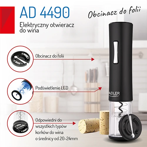 Adler | Wine opener | AD 4490 | Juodas