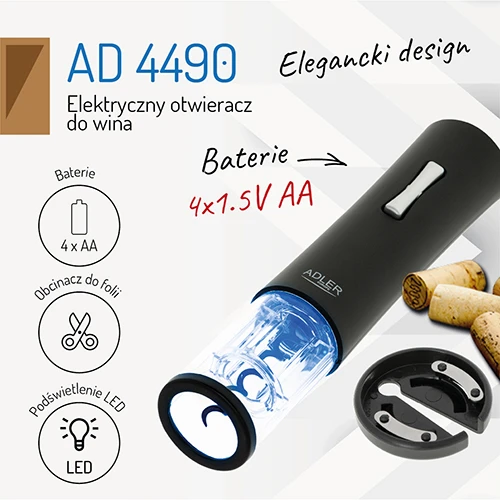 Adler | Wine opener | AD 4490 | Juodas