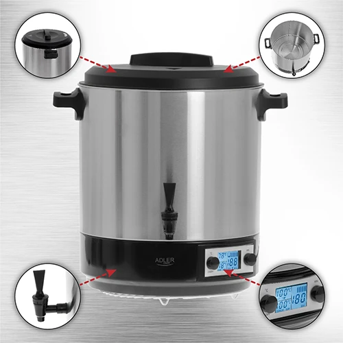 Adler | Electric pot/Cooker | AD 4496 | 2600 W | 28 L | Nerūdijantis plienas/Juodas