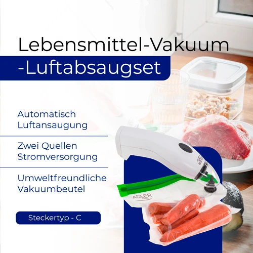 Adler Food Vakuuminis oro ištraukimo rinkinys | AD 4515 | Baltas