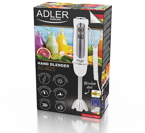 Plakiklis Adler | Rankinis maišytuvas | AD 4625w | Hand Maišytuvas | 1500 W | Greičių skaičius 5 | Turbo mode | Baltas