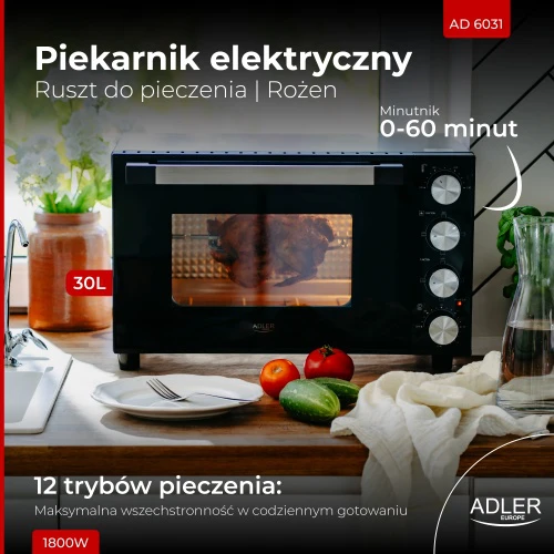 Mikrobangų krosnelė Elektrinė orkaitė ADLER AD-6031 30L