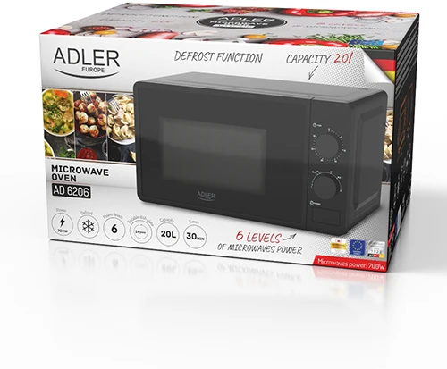 Adler | Mikrobangų krosnelė | AD 6206 | Laisvai pastatoma | 700 W | Konvekcinė | 20 l | Juodas