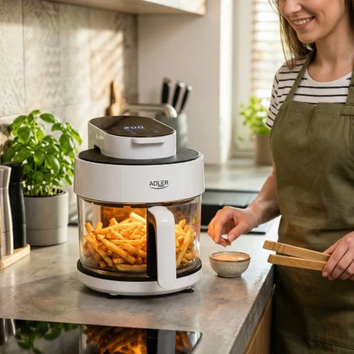 Gruzdintuvė Adler Air Fryer Orkaitė su stikliniu dubeniu | AD 6316 | Galia 1200 W | Talpa 3 L | Konvekcija | Baltas/Juodas