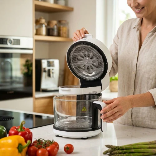 Gruzdintuvė Adler Air Fryer Orkaitė su stikliniu dubeniu | AD 6316 | Galia 1200 W | Talpa 3 L | Konvekcija | Baltas/Juodas