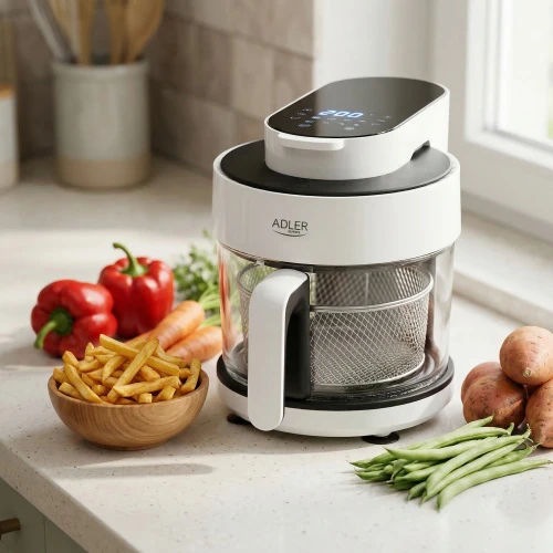 Gruzdintuvė Adler Air Fryer Orkaitė su stikliniu dubeniu | AD 6316 | Galia 1200 W | Talpa 3 L | Konvekcija | Baltas/Juodas