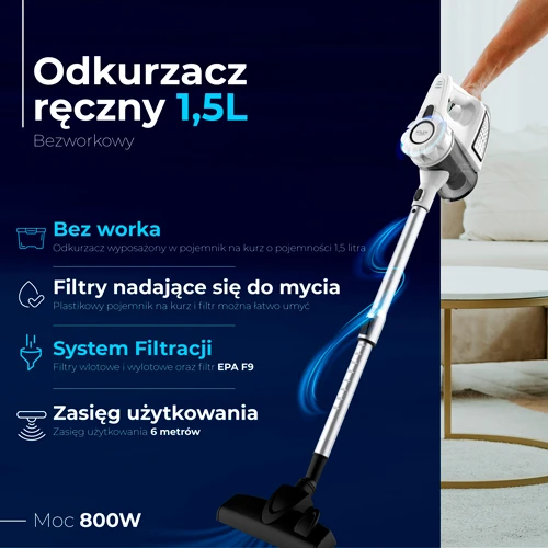 Adler dulkių siurblys | AD 7036 | Virvelinis veikiantis | Rankinis | 800 W | 220-240 V | Veikimo spindulys 6 m | Baltas | Garantija 24 mėn.