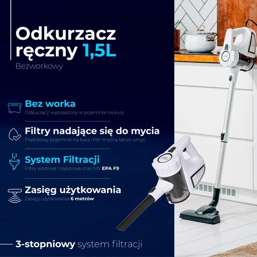 Adler dulkių siurblys | AD 7036 | Virvelinis veikiantis | Rankinis | 800 W | 220-240 V | Veikimo spindulys 6 m | Baltas | Garantija 24 mėn.