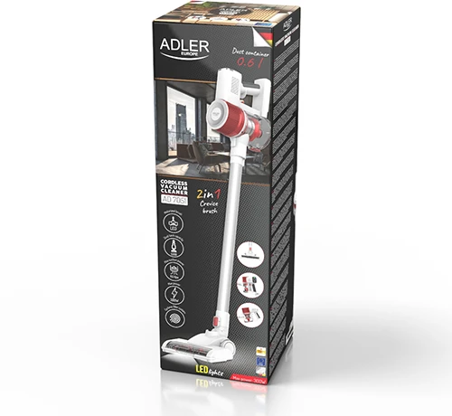 Adler | Dulkių siurblys | AD 7051 | Belaidis veikimas | 300 W | 22,2 V | Veikimo laikas (maks.) 30 min | Baltas/Raudona
