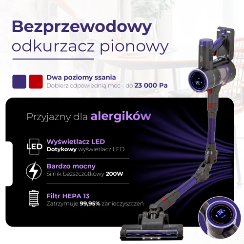 Belaidis vertikalus dulkių siurblys Adler AD 7061 alergiškiems žmonėms Juodas, Mėlyna