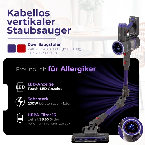 Belaidis vertikalus dulkių siurblys Adler AD 7061 alergiškiems žmonėms Juodas, Mėlyna