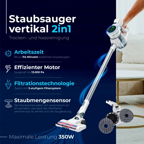 Adler dulkių siurblys | AD 7064 2in1 | Belaidis veikimas | 220-240 V | Veikimo laikas (maks.) 57 min | Baltas | Garantija 24 mėn.