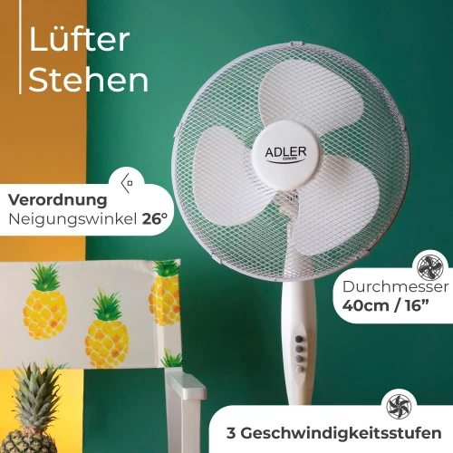 Ventiliatorius Adler AD 7305,  90W, 40cm (Baltas)