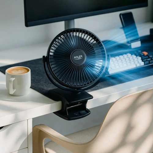 Ventiliatorius Adler Rechargeable Clip-on Desk Fan | AD 7342 | Table Fan | 5 W | Diameter 15.5 cm | Greičių skaičius 3 | Oscillation | Juodas