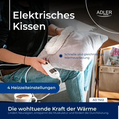 Adler | Blanket Elektrinė šildyklė | AD 7412 | Number of heating levels 8 | Number of persons 1 | Washable | Soft fleece | 80 W | Pilkas
