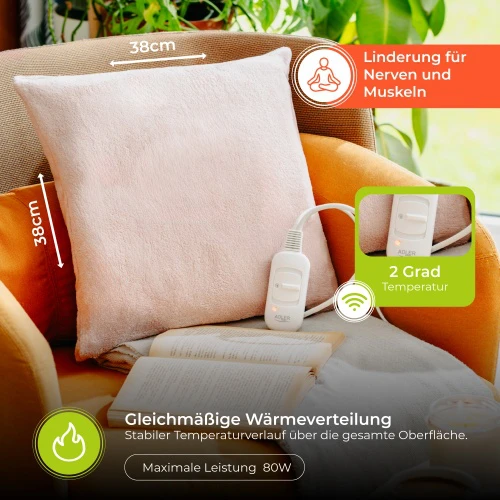 Adler Super Soft elektrinis šildymo kilimėlis | AD 7444 | Šildymo lygių skaičius: 2 | Asmenų skaičius: 1 | Plaunamas | Nuotolinio valdymo pultas | 80 W | Rožinė