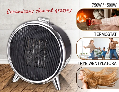 Adler | Fan Heater | AD 7742 | Ceramic | 1500 W | Number of power levels 2 | Juodas/Sidabrinis