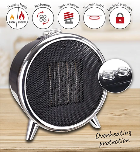 Adler | Fan Heater | AD 7742 | Ceramic | 1500 W | Number of power levels 2 | Juodas/Sidabrinis