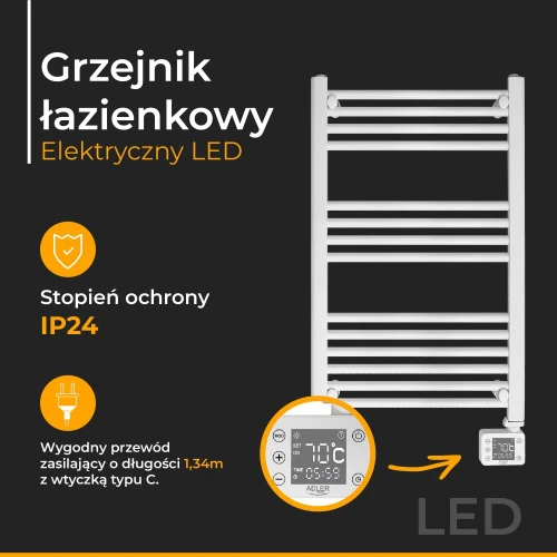 Elektrinis vonios kambario radiatorius Adler AD 7824, IP24, 600 W, Baltas