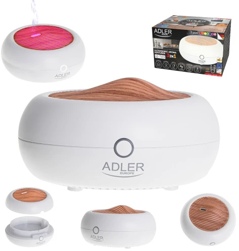 Drėkintuvas Adler | USB ultragarsinis aromato difuzorius 3in1 | AD 7969 | Ultragarsinis | Tinka kambariams iki 25 m² | Baltas