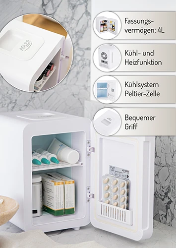 Adler | Mini šaldytuvas with mirror | AD 8085 | Free standing | Larder | Height 27 cm | Šaldytuvas net capacity 4 L | Baltas