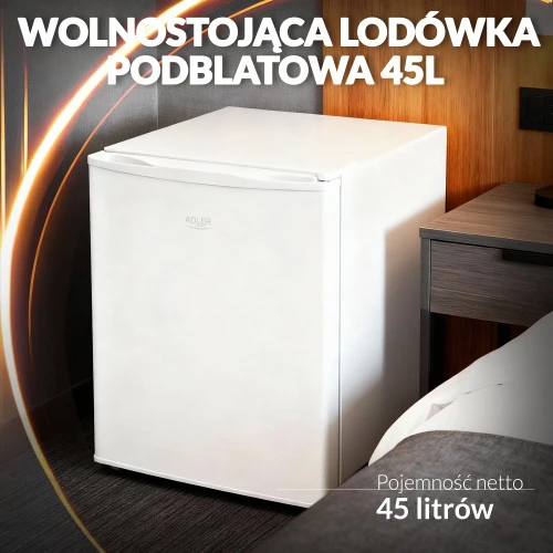 Adler Šaldytuvas | AD 8096 | Energijos vartojimo efektyvumo klasė E | Laisvai pastatomas | Sandėliukas | Aukštis 51 cm | Šaldytuvo grynoji talpa 45 l | 39 dB | Balta