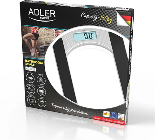 Adler | Body fit Svarstyklės | Didžiausias svoris (keliamoji galia) 150 kg | Tikslumas 100 g | Stiklas